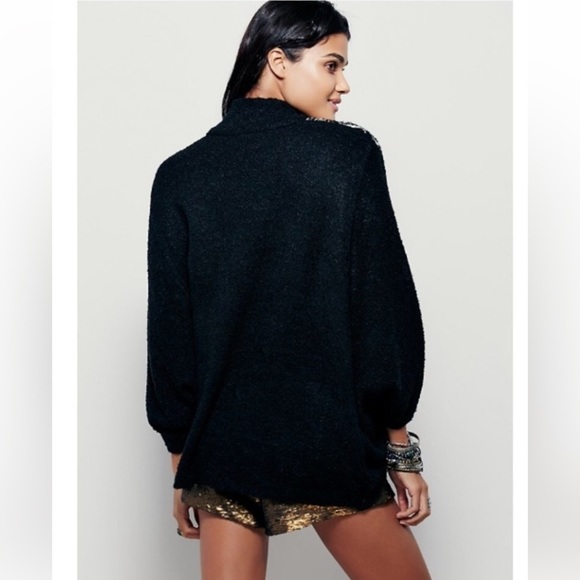 Free People Black and White Oversized Cotton Blend Sweater Poncho size XS - Picture 9 of 9